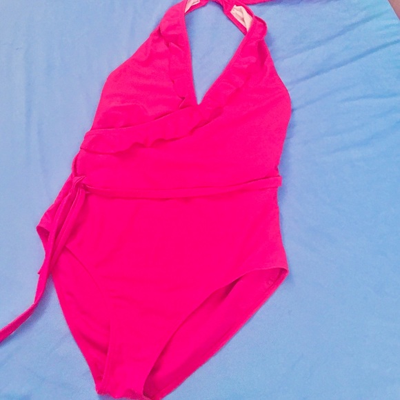 pink ruffle one piece swimsuit